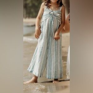 NWT Girls Hope & Henry Organic Cotton/Linen Bow Front Striped Jumpsuit 12